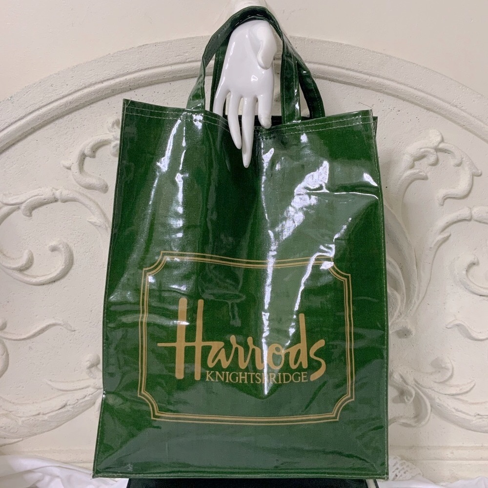 Green Harrods Logo Gusset Shopper Tote Bag